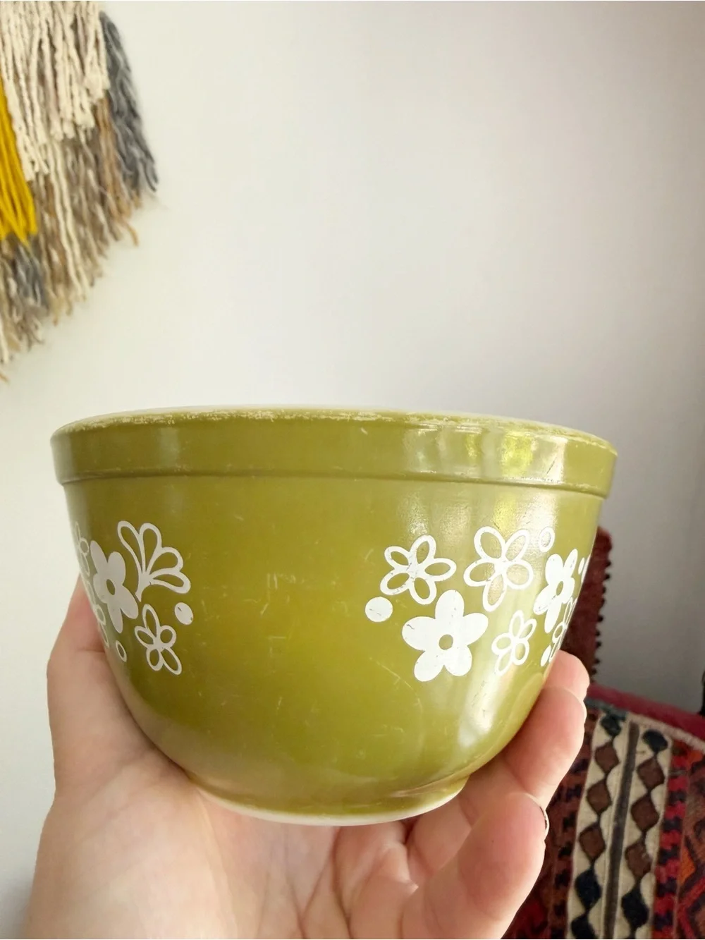 Vintage Pyrex Spring Blossom Green Crazy Daisy 401 1.5 Pint Mixing Bowl Retro